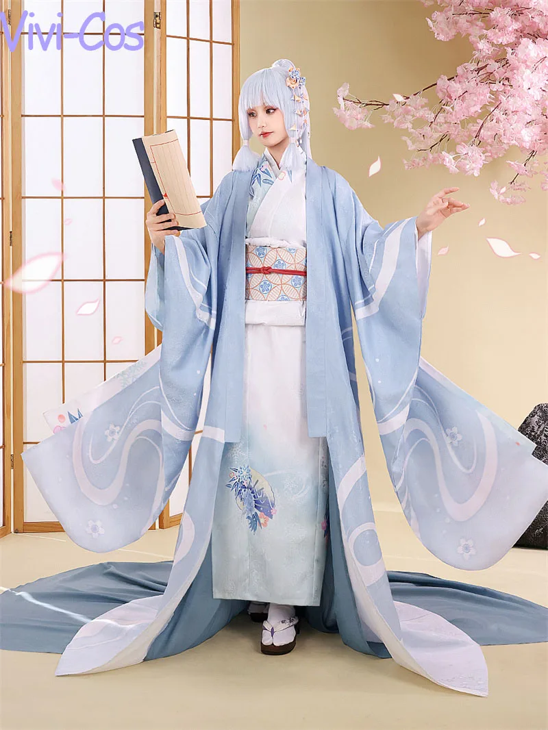 Vivi-Cos Game Genshin Impact Kamisato Ayaka Ink-dyed Kimono Cosplay Costumes Gorgeous Exquisite Suit Halloween Role Play Party