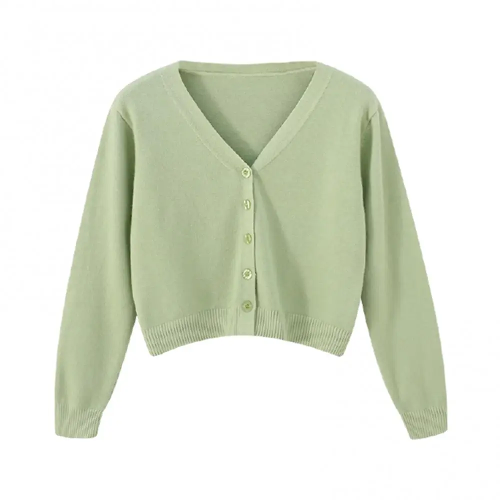 3/4 Sleeve Cropped Short Cardigans Sweater Women Solid Casual Button Down Long Sleeve Coat Autumn Knit Tops Pull Femme