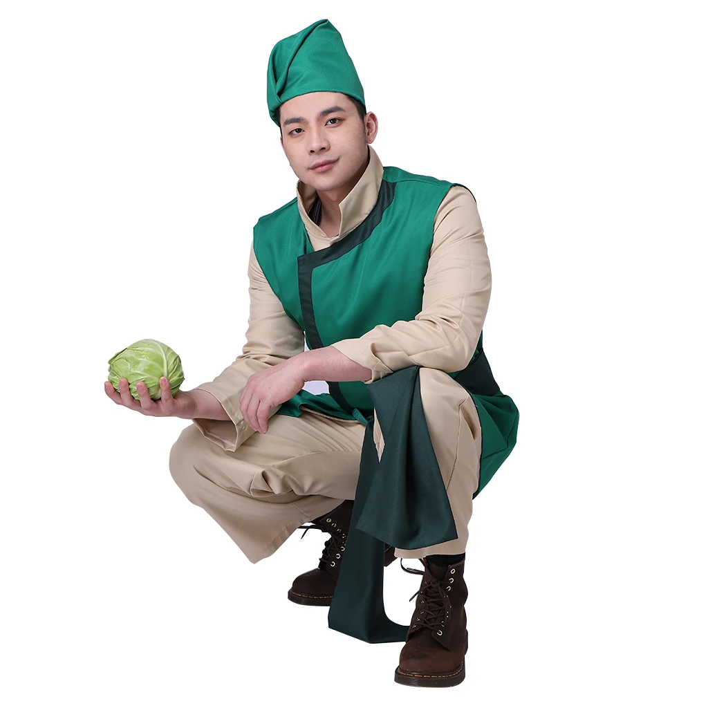 Avatar The Last Airbender Cosplay Cabbage Merchant Costume Adult Men's Green Uniform Suits Halloween Party Role Play Show Outfit