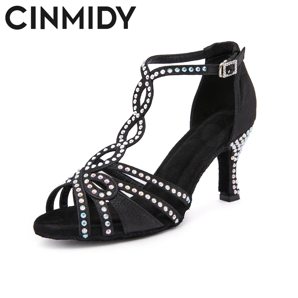 Women's Latin Dance Shoes Ballroom Dancing Shoes Ladies Practice Training Stage Performance Rhinestone Party Shoes High Heels