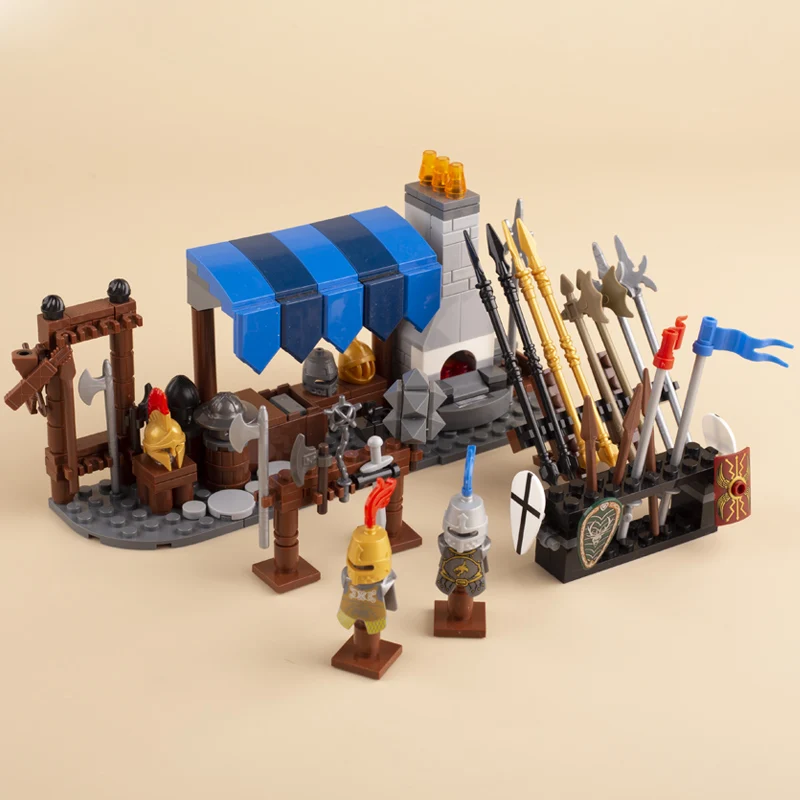 MOC Military Medieval Castle Building Block Viking Soldiers Roma Knight Figures Weapon Parts Mini Siege Bridge Bricks Model Toys