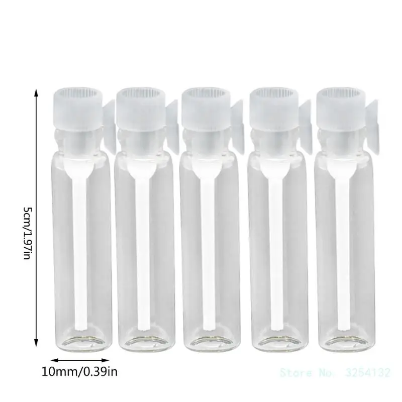 Mini botella de vidrio vacía transparente, tubo de viales de muestra con varilla de plástico para aceite esencial Fragr, 100 piezas, 2ml