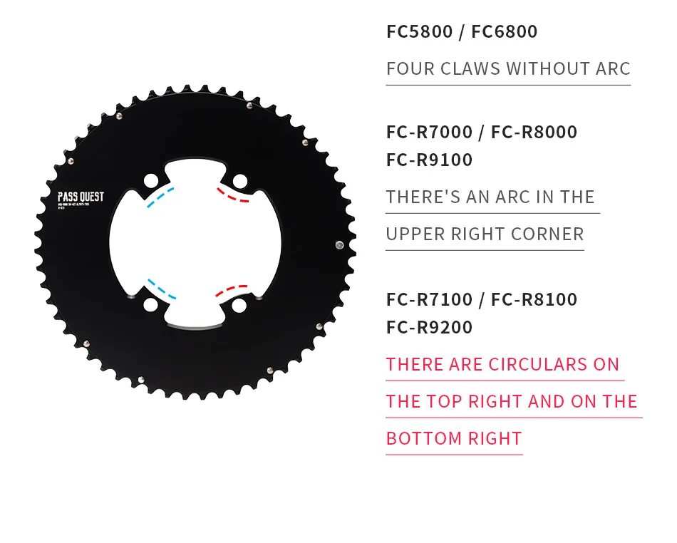 PASS QUEST BCD110 DA9000 5800 6800 2X Kettenblatt AERO Kurbelgarnitur Rund Schwarz 9-12 Gang Rennrad Gravelbike 46T 48T 50T 52T – Detail 4