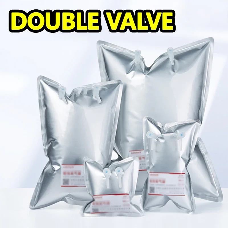 5 pack Aluminum foil gas sampling bag double Gas Valve Sampling Bag Odor Collection 0.05-10L