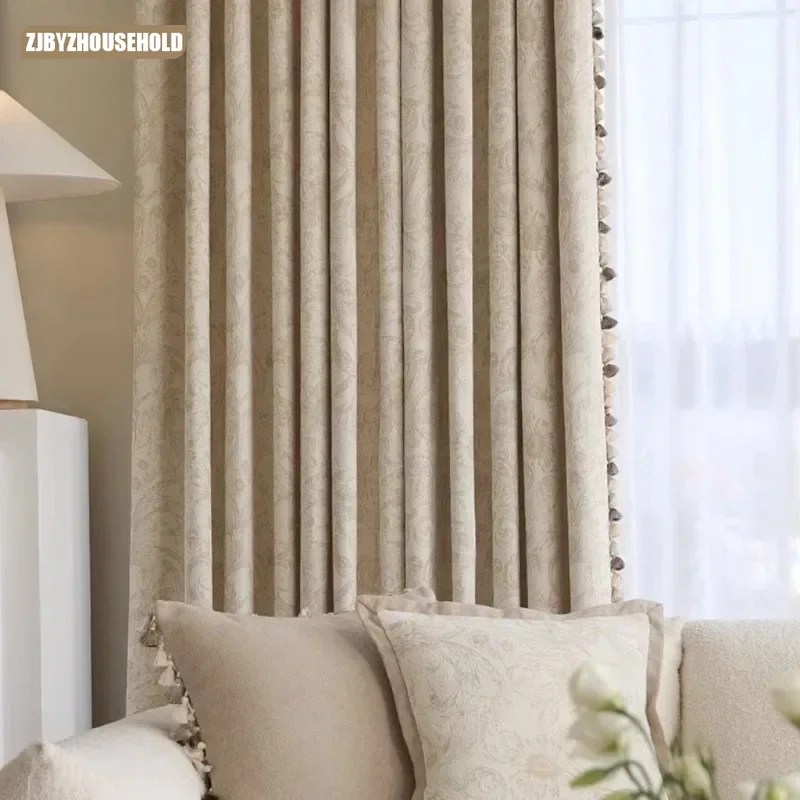 

Cream Modern Light Luxury Curtains for Living Dining Room Bedroom French American Vintage Weaving Chenille Jacquardcustomize