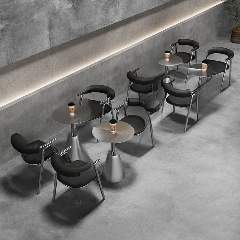 Internet celebrity industrial style stainless steel tables and chairs, tide brand rest area milk tea shop, beverage cafe