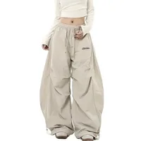 Ropa informal estilo Hip Hop Retro Y2K, pantalón de chándal informal elegante a juego, pantalón de pierna ancha de gran tamaño para mujer, pantalones Cargo con cordón de cintura baja para mujer