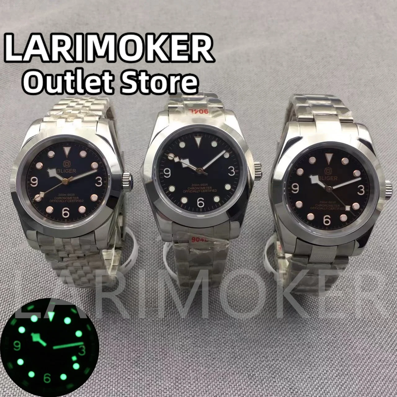 

LARIMOKER 39mm Men's automatic mechanical watch NH35 Miyota PT5000 Movement Sapphire glass Black luminous dial Jubilee bracelet
