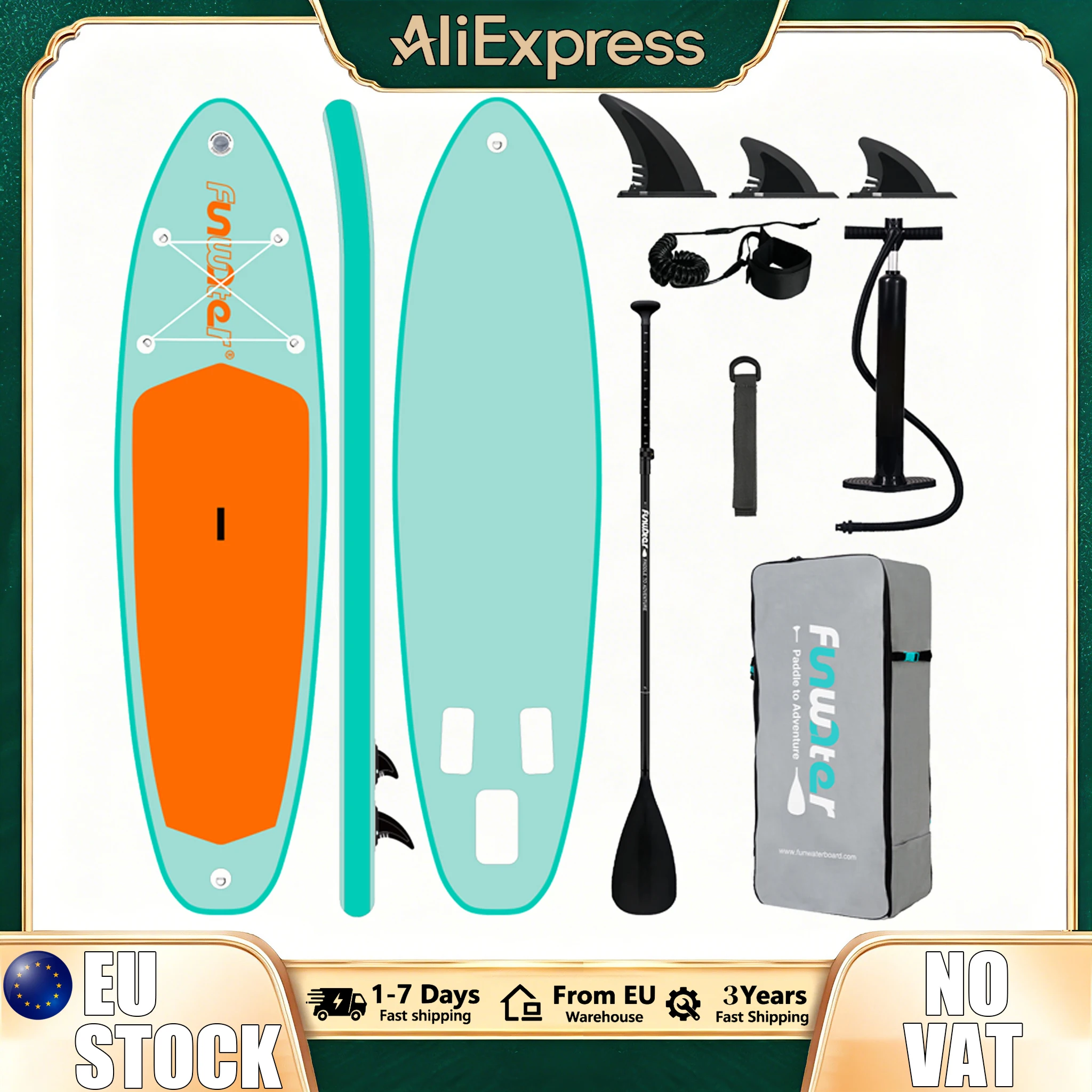 FunWater SUPFW62A Planche de paddle gonflable 320*82*15cm, antidérapante, forte stabilité, avec accessoires complets, pour adultes et jeunes de tous niveaux, ensemble de planches de paddle. SUP polyvalent.