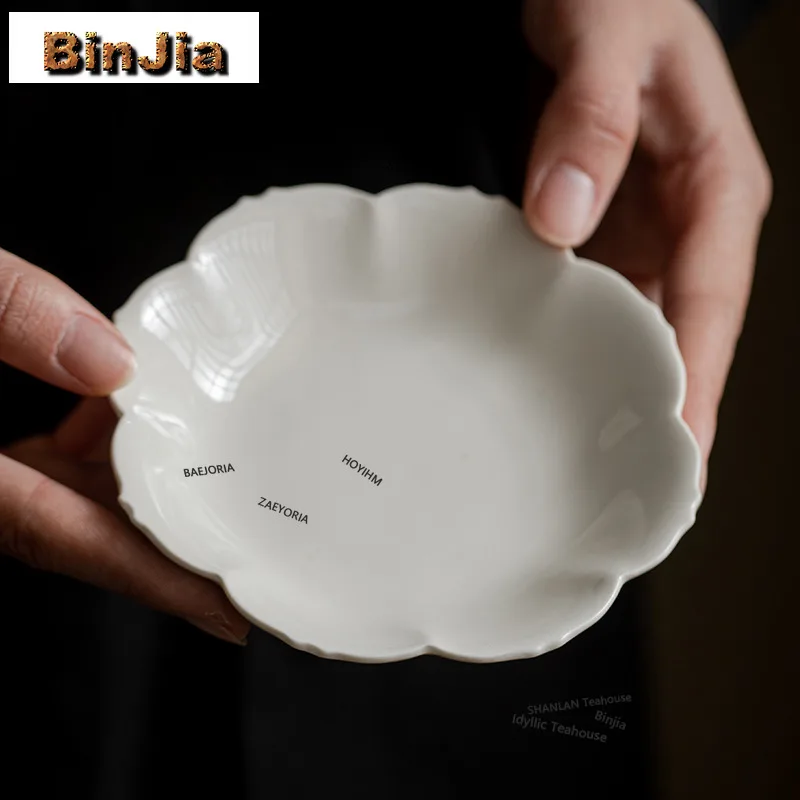 BAEJORIA Handmade Plant Ash Petal Shaped Pot Bearing Holder Zen Dry Brew Table Tea Tray Fruit Snack Plate Tableware Gift Craft