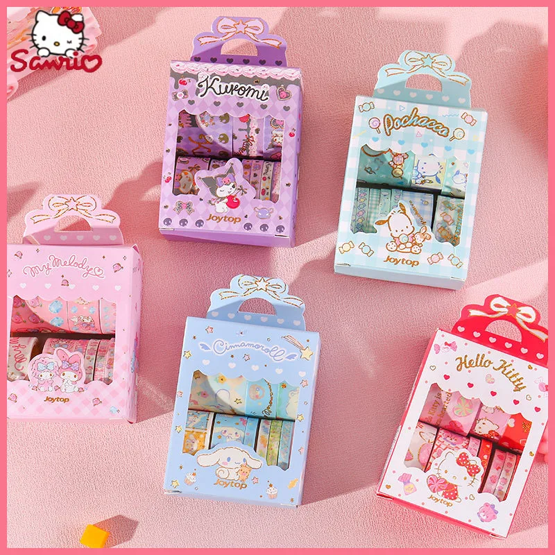 

Sanrio Hellokitty Kuromi My Melody Box Stickers Roll Hand Made Accessories Tape Paper Glue Cartoon Gold Stamping Sticker Gifts