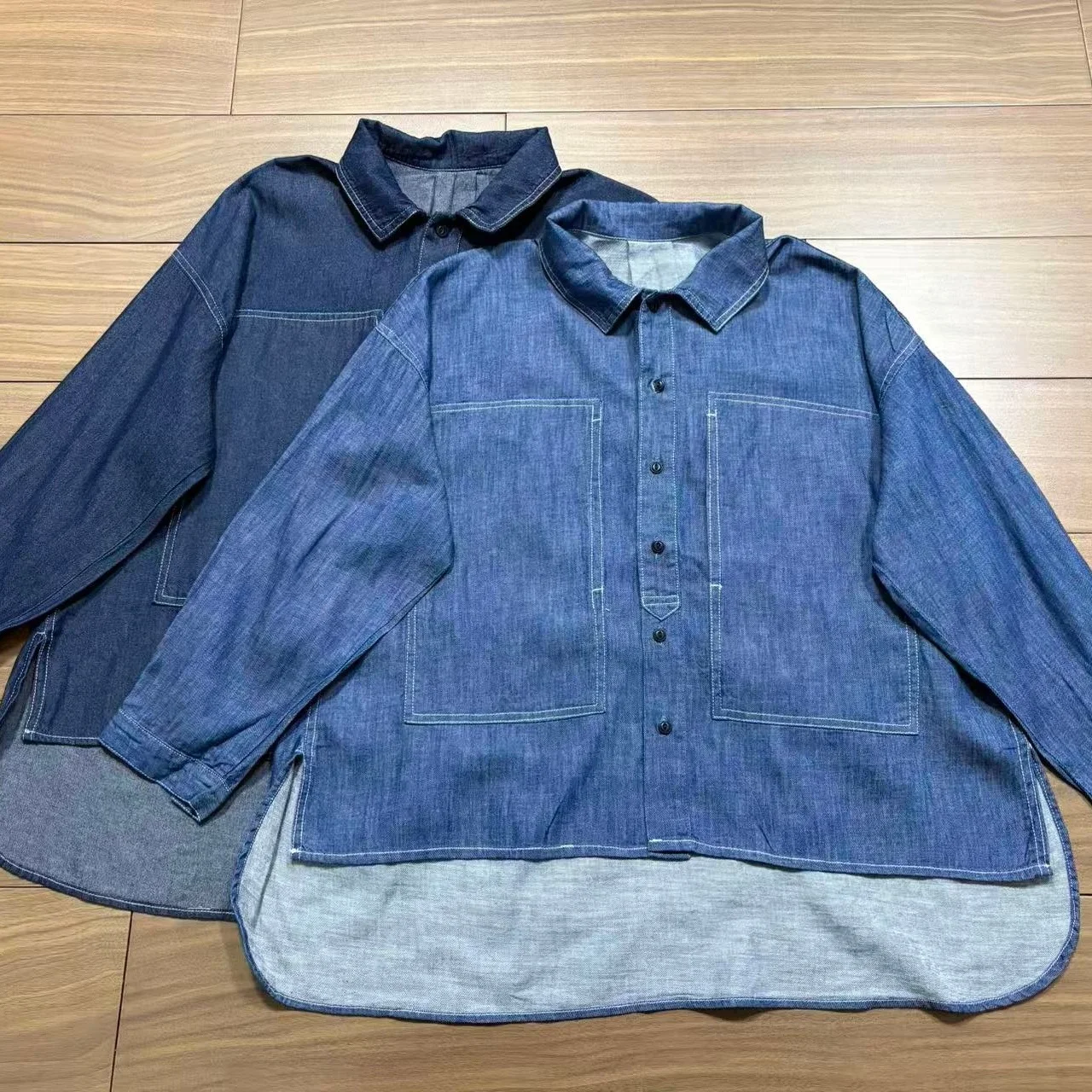 

plus Size Collar Cotton Denim Shirt Women's Long Sleeve Mid-Length Jacket Spring 2026 Breathable Comfortable Pure Color