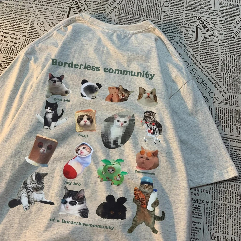 Summer Women T-Shirts Cute Cats Picture Printed Short Sleeve Round Neck Soft Comfortable Tops Casual Female Clothing