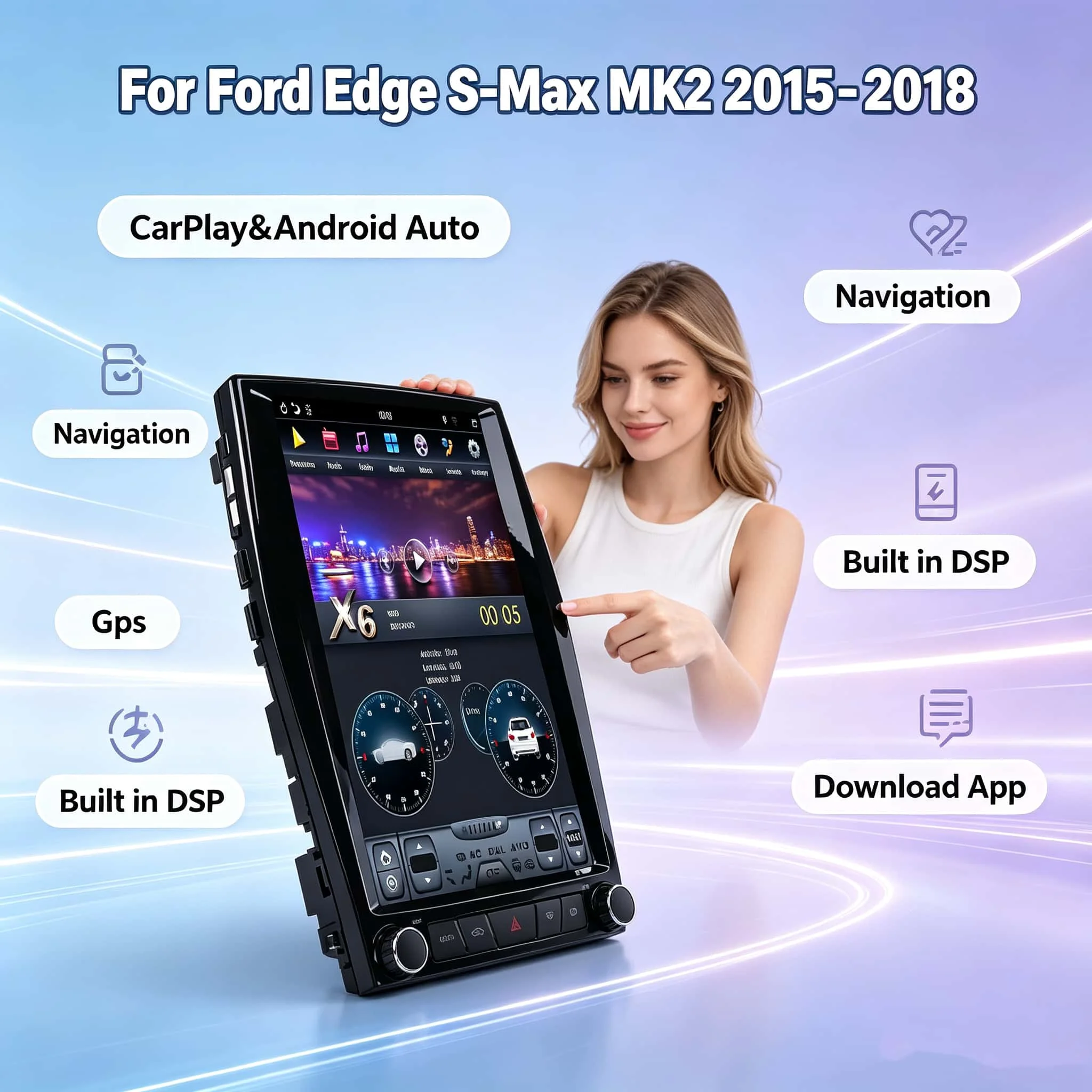 For Ford Edge S-Max MK2 2015 - 2018 Android Car Radio Touch Screen 2Din Stereo Receiver Autoradio Multimedia Player GPS Unit DSP