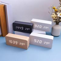 Dimmable Wooden Digital Alarm Clock LED Table Clock With Temperature Display Screen For Bedroom Office Desk Decorations Clocks