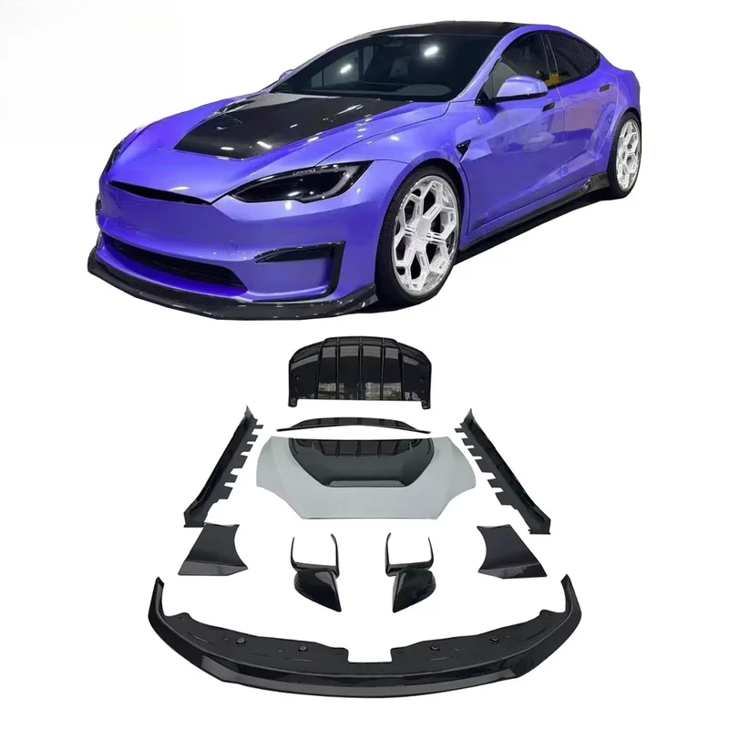 Best Choice V Dry Carbon Kit Front Bumper Lip Side Skirts Rear Diffuser Spoiler Hood for Full-Size Sedan 2019+ Off-Road
