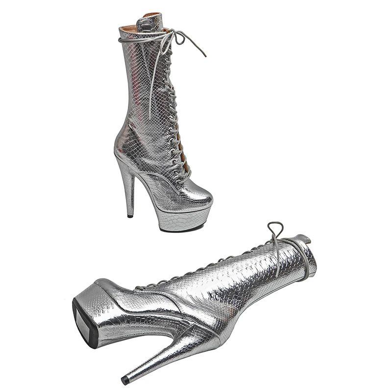 Leecabe 15CM/6inches  Snake PU  Upper  Fashionable and exotic  High Heel platform stripper heel Pole Dance booties
