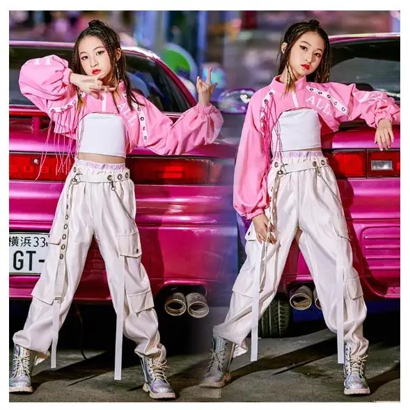 

Pink Street Dance Stage Costume Girls Hip Hop Dancing Clothes Children's Day Jazz Dancewear Festival Clothing Kpop Outfit