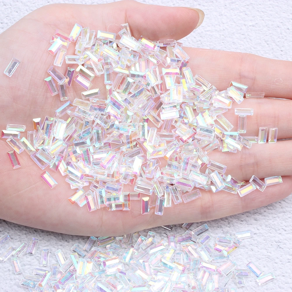 New Resin Rhinestones Aurora Rectangular Flat Facets Flatback  Glue On Beads For Nail Art Jewelry Making Decorations