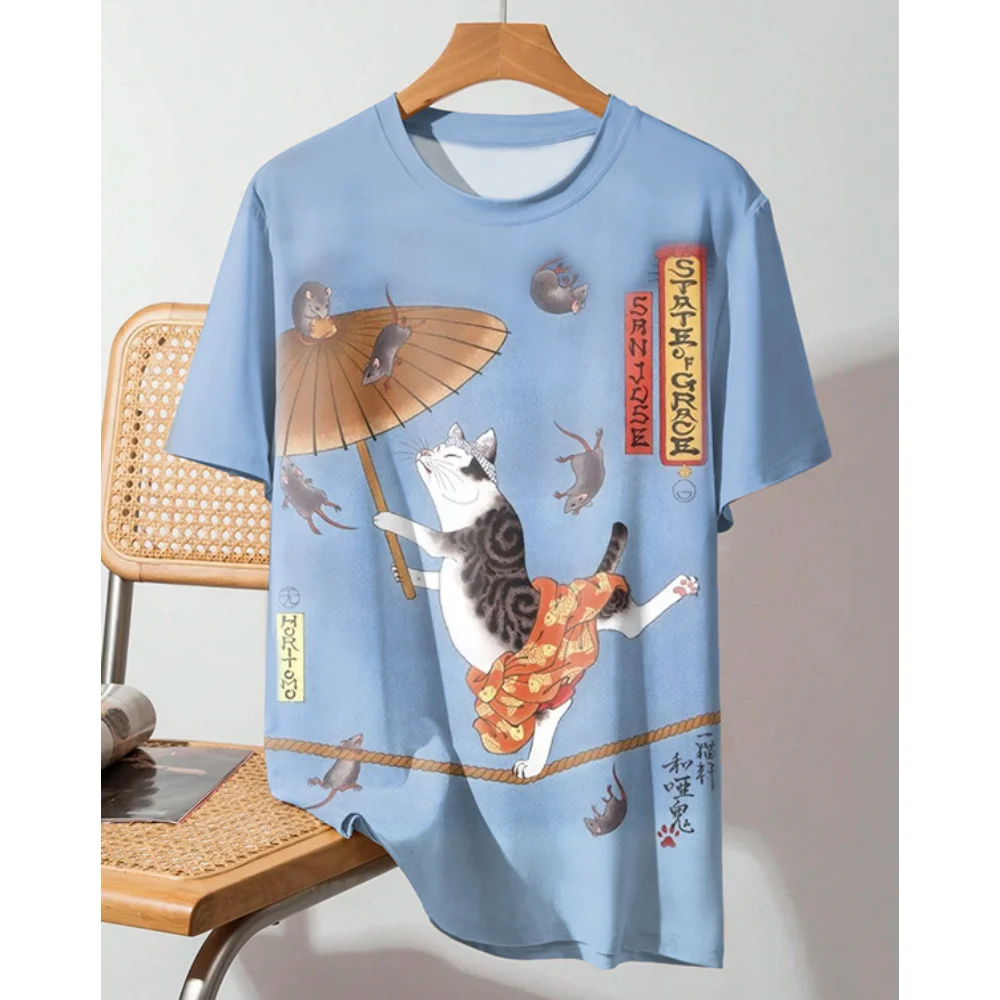 Anime Short Sleeve Cat Men's T-Shirt Summer Fashion 3d Printed Cartoon Men's Clothing T Shirt For Men Vintage Daily Casual Tops