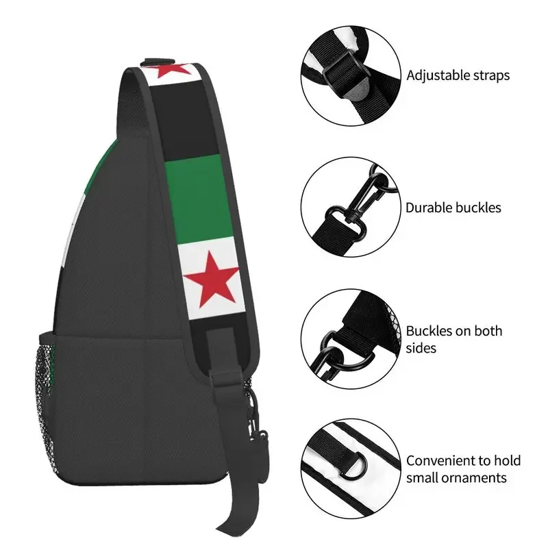 Syrian Arab Republic Three Red Star Syria Flag Sling Crossbody Chest Bag Men Fashion Shoulder Backpack for Travel Cycling