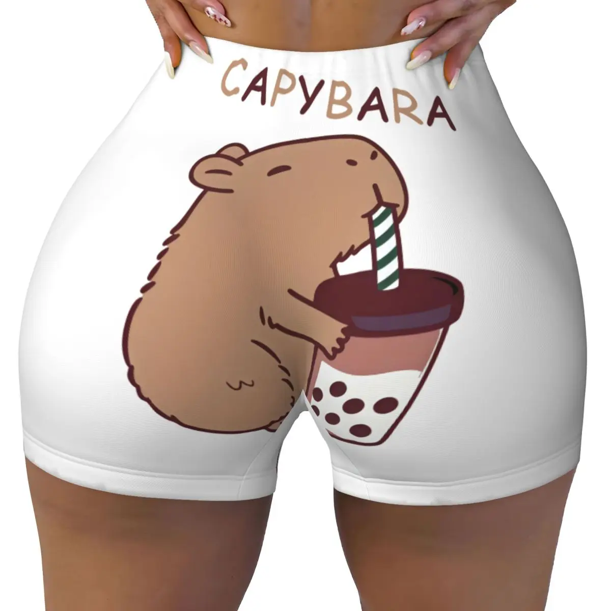 Custom Cartoon Animal Pets Capybara Volleyball Biker Workout Shorts Women's Gym Athletic Yoga Shorts