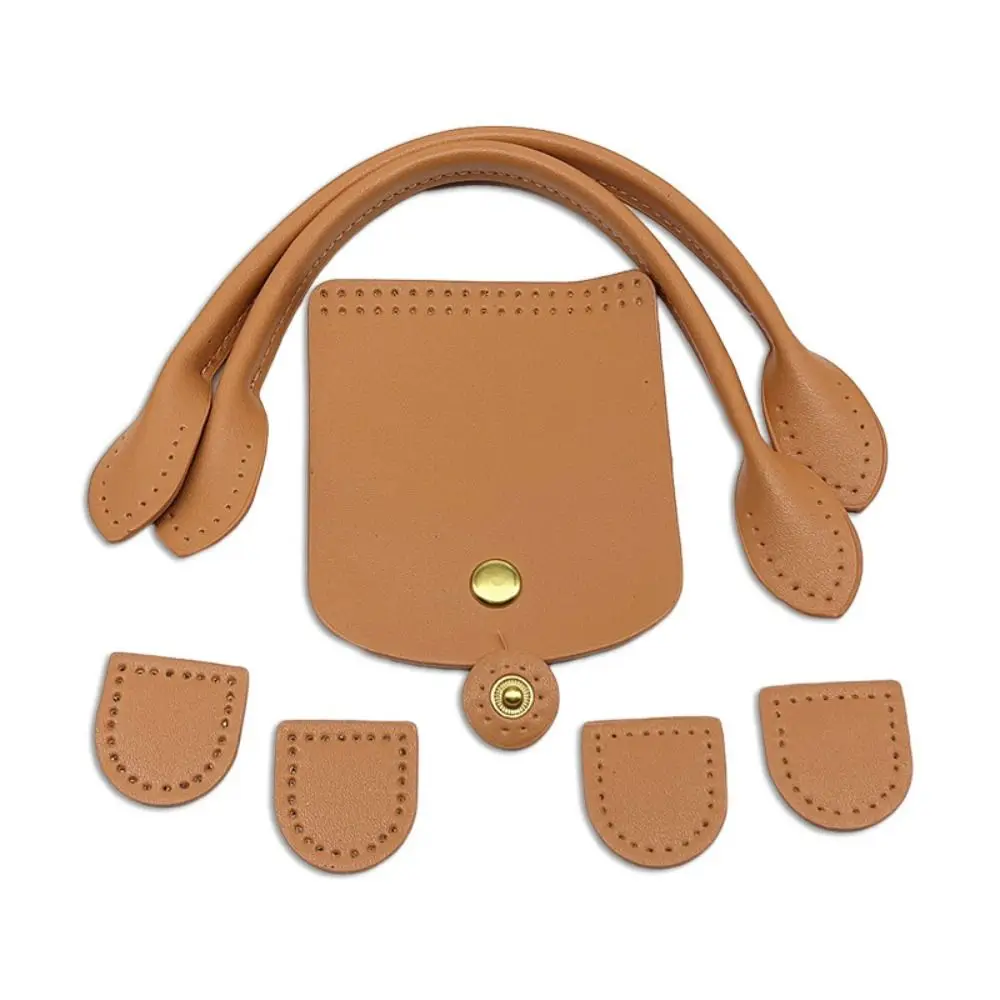 DIY Crochet Bag Parts Solid Color PU leather Woven Bag Set Patchwork Handle With Holes Handmade Bag Accessories Knitted Bag