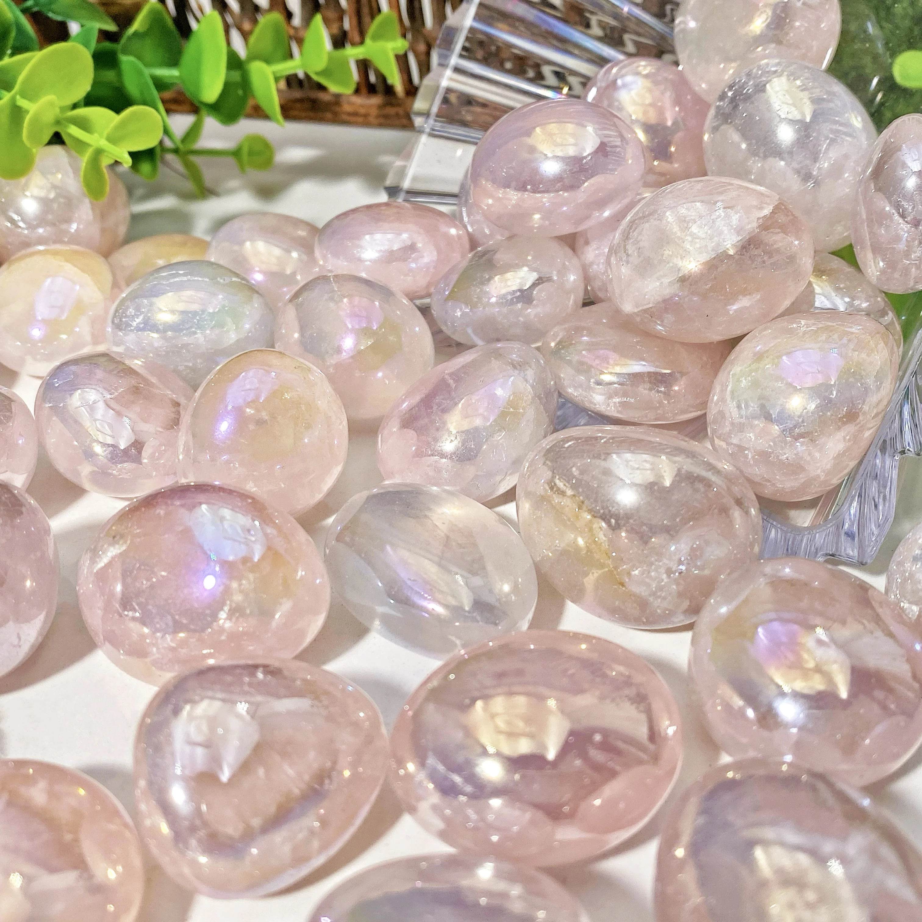 2PCS 10-30mm High Quality Aura Rose Quartz Natural Tumbled Crystal Stones Natural Crystals Chip Quartz Minerals, Gemstones.