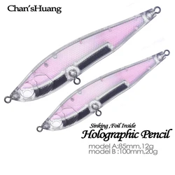 Chan’sHuang 10PCS Unpainted Blanks Bait Lipless Sinking Pencil Holographic Foil Inside Minnow DIY Handmade Fishing Lure Tackle