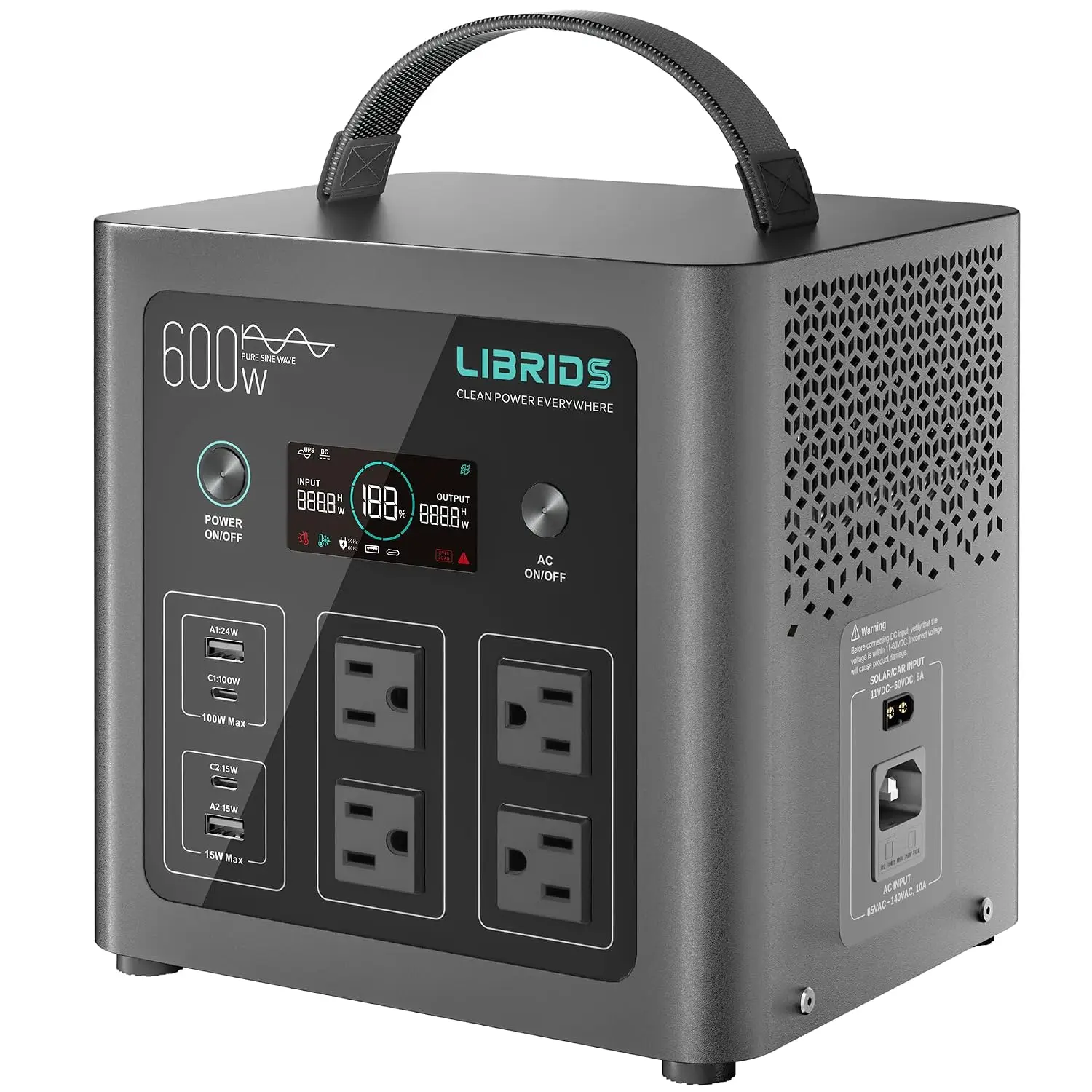 Portable Power Station 640Wh 1200W Surge Solar Generator 4 AC Outlets Outdoor Camping Emergency Backup, Customized