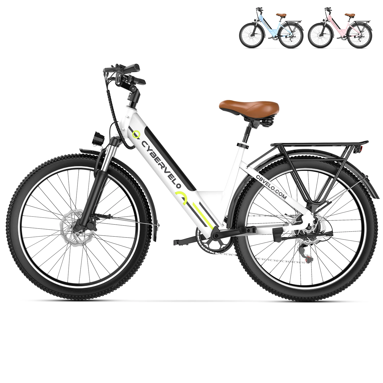 Cybervelo 1000W Peak 26" Electric Bike Adults 80Miles Removable Battery 7-Speed Ebike Beach Snow Commute E Bicycle for Men Women EK2 image 5