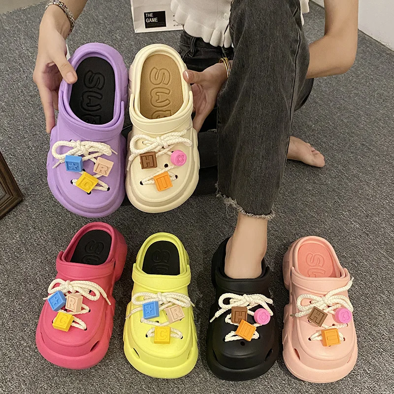 Summer Women\'s Hole Shoes Anti Slip Comfortable Home Slippers 2024 New Fashion Thick Sole Beach Sandals Women\'s Garden Shoes