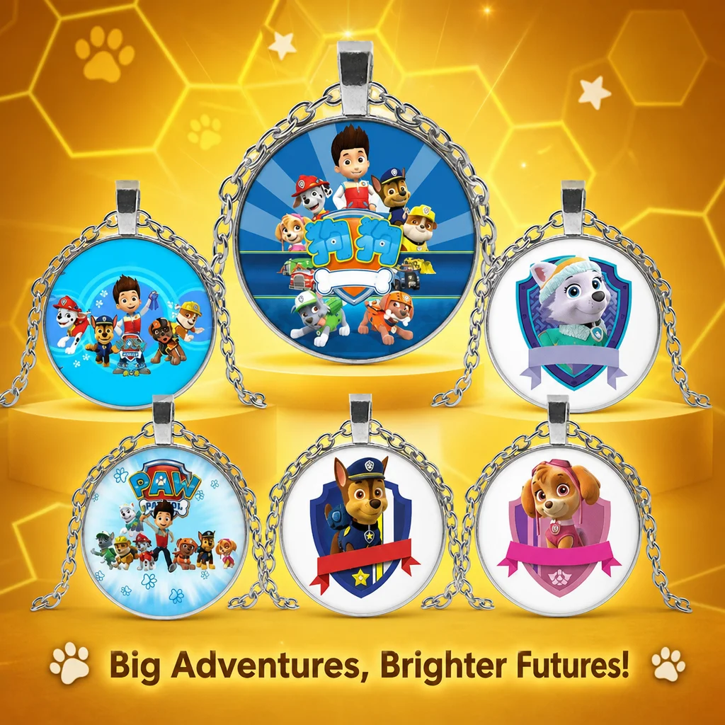 Paw Patrol Glass Time Gem Pendant Necklace Doggy Patrol Children Gift Cute Cartoon Jewelry for Kids Boys Girls Birthday Present