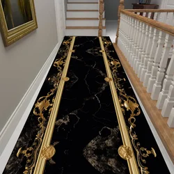 Luxury Black Gold Frame Home Long Corridor Carpet Non-slip Stairway Rug European Hotel Lobby Passageway Runner Customizable Mats