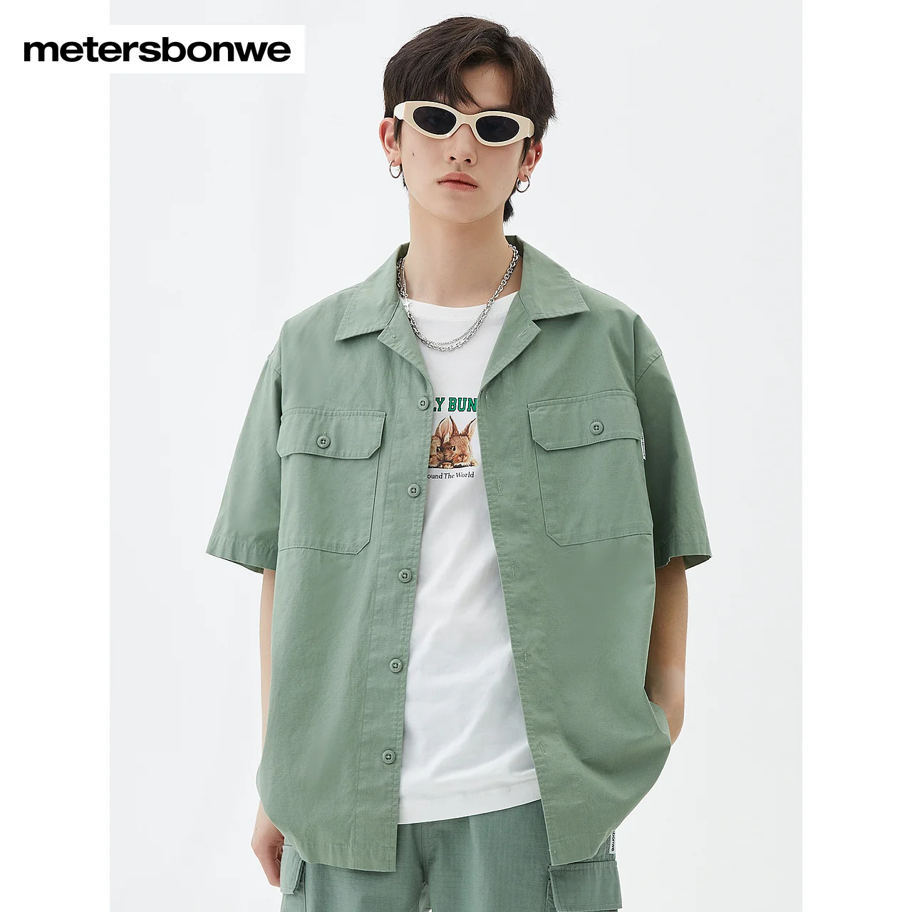 Metersbonwe  Shirt Men Summer Fashion Multi Pocket Comfort Shirts Cotton Camouflage Color Tee Male Brand Casual Top