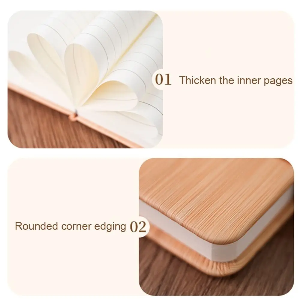 

200 Pages A5 Notebook PU Leather Cover Wood Grain Students Notebook with Magnetic Buckle Thickened Paper Business Office Notepad