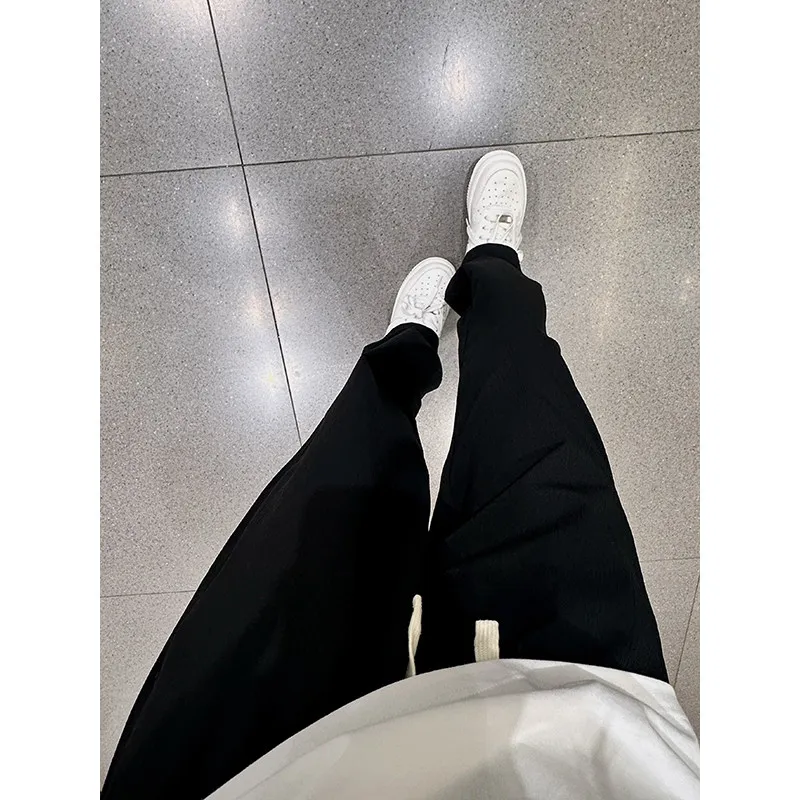 

Bla Ice Silk Dstring Wide Leg Pants Men's Summer Thin Hanging Sensation Casual Long Trousers Loose Straight Cut Pants