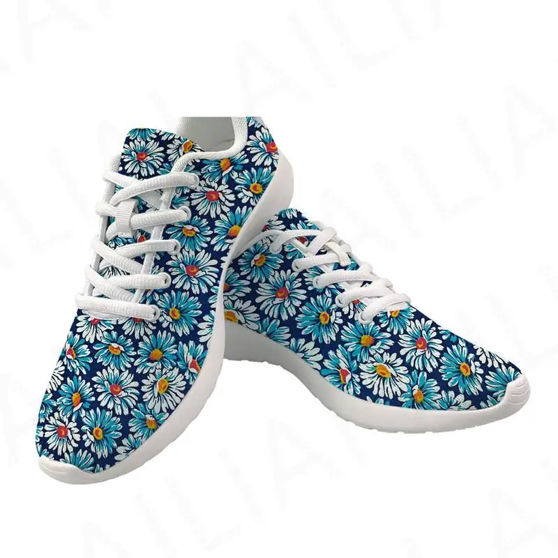 Classic Students Sneakers Daisy Flower Design Women Casual Sport Shoes Female Lace-Up Flat Trainers Fashion Shoes Buty Damskie