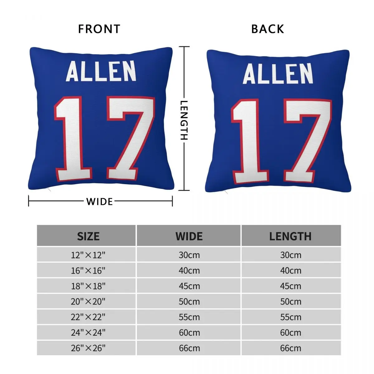 Josh Allen Number 17 Square Pillowcase Polyester Linen Velvet Creative Zip Decorative Pillow Case Room Cushion Cover