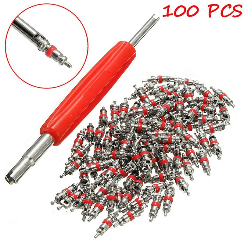 100Pcs Car Truck Replacement Tire Tyre Valve Stem Core Part With Wrench