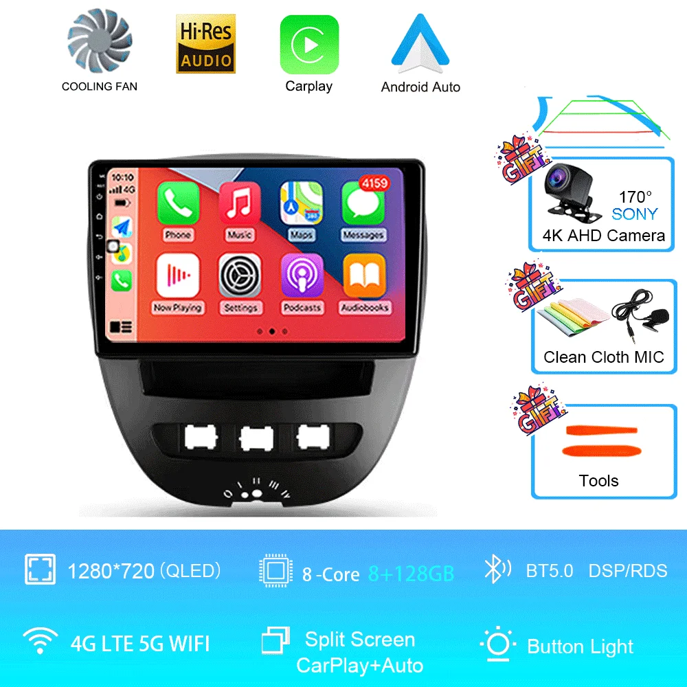 Android 16 Carplay Auto Multimedia Speler voor Peugeot 107 Citroen C1 Toyota Aygo 2005-2014 DSP Stereo 2din Autoradio Unit