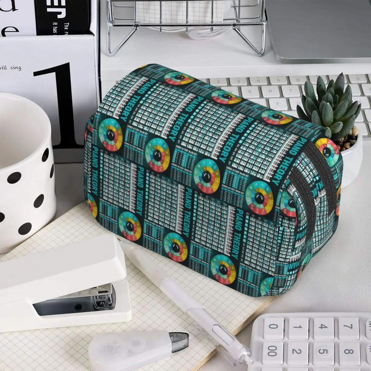 Music Basic Guitar Chord Theory Chart Piano Pencil Case for Boys Girls Pen Box Pencil Bag Stationery Supplies Pen Holder Bag