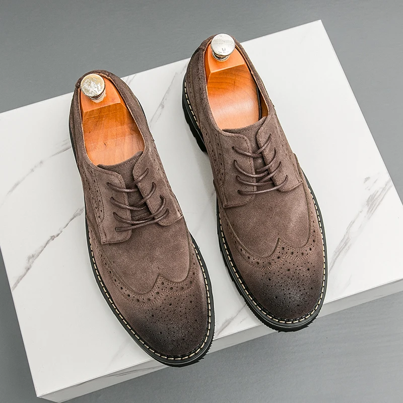 

New Business Men Brogue Shoes Men Casual Lace-up Thick-soled Anti-slip Fashionable Round-toe Brand Shoes Social Shoes Men