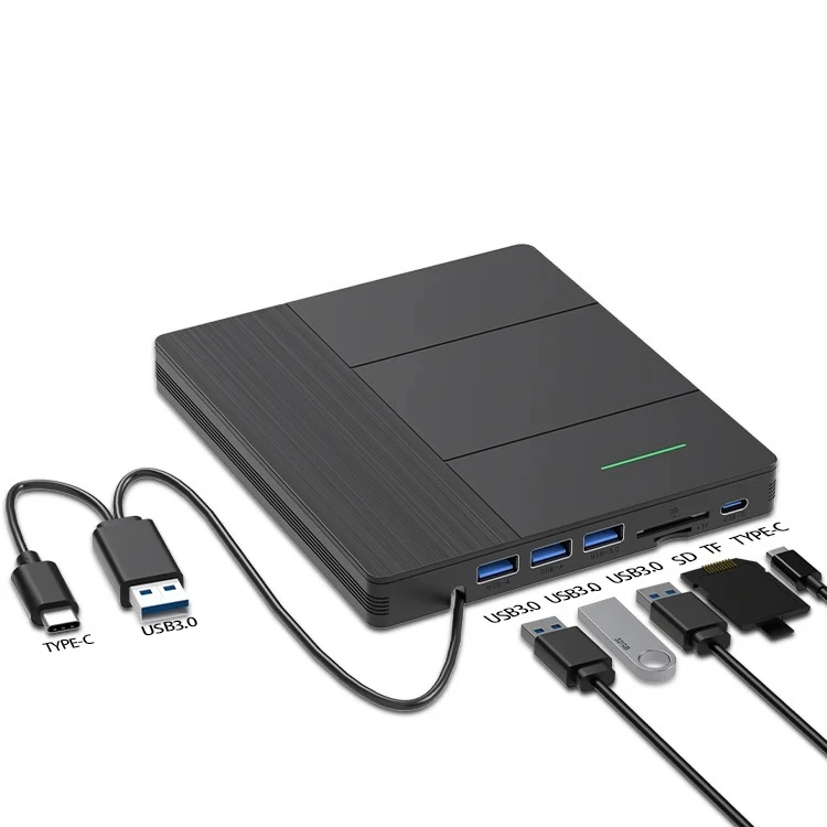 

Внешний CD/DVD-привод с 3 USB-портами и слотами для карт TF/SD, портативный DVD/CD-плеер, устройство для чтения и записи дисков для ноутбуков и ПК
