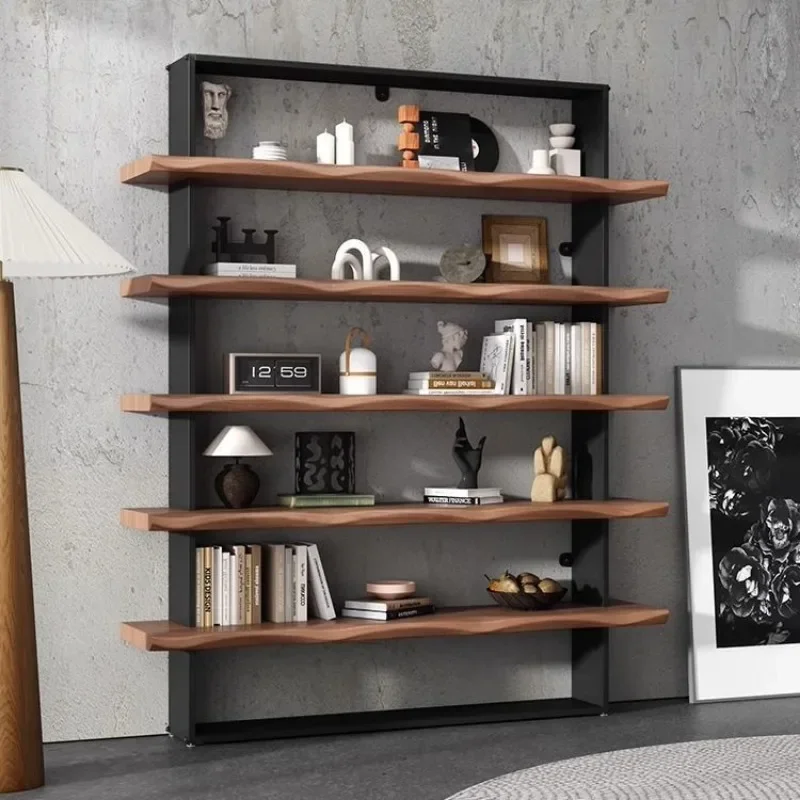 Loft industrial wind wrought iron solid wood living room wall display household multi-layer storage rack