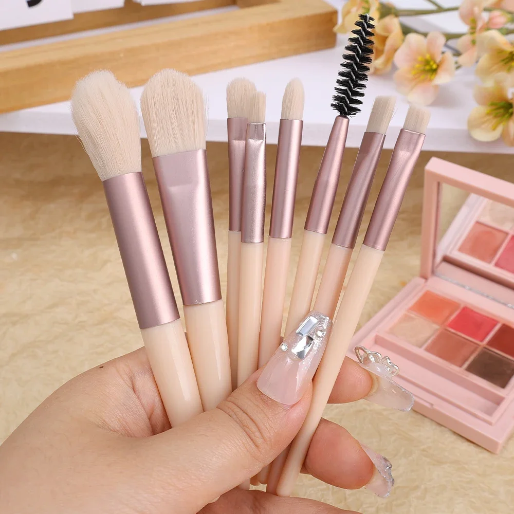 New 8pcs Mini Make Up Brushes Set Cosmetic Powder Eye Shadow Foundation Blush Concealer Beauty Makeup Portable Brushes Tools