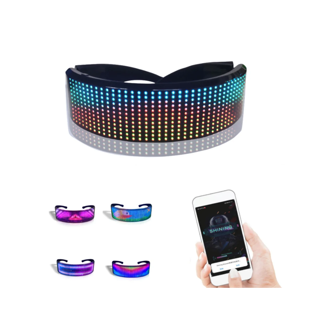 BluetoothLuminous Glass LED Futuristic Eyewear DIY Luminous Glasses Prop for Party Bar Festival Performance LED Glasses