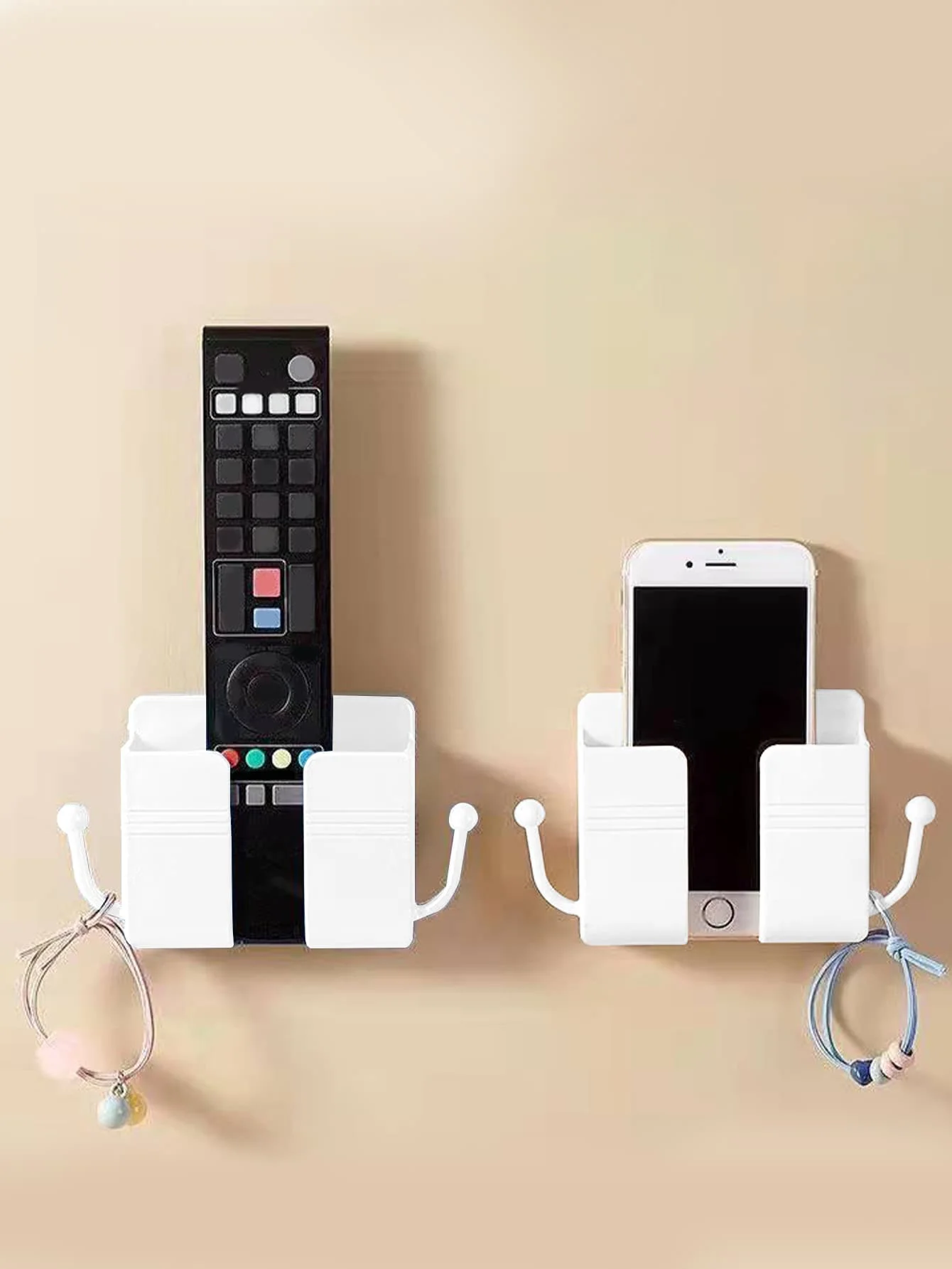 An der Wand montierte Fernbedienung, Aufbewahrungsbox mit Haken, Aufbewahrungsregal, Nachttisch, Handy-Ladeständer, 1-teilig
