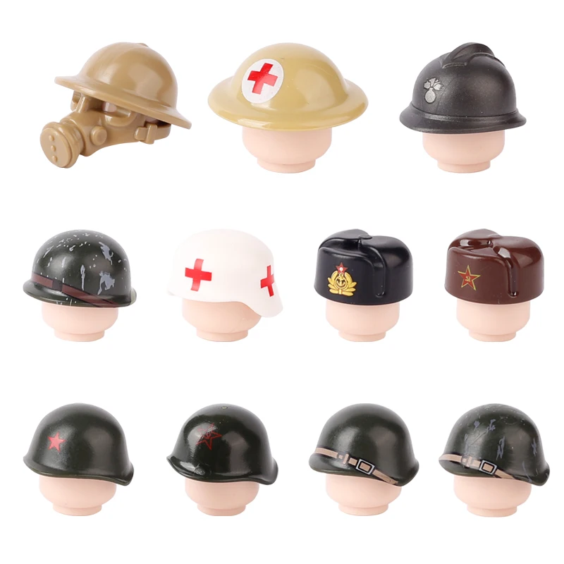 MOC WW2 figurines de soldats casque blocs de construction militaires US soviétique britannique armée allemande guerrier chapeaux accessoires briques jouets pour enfants
