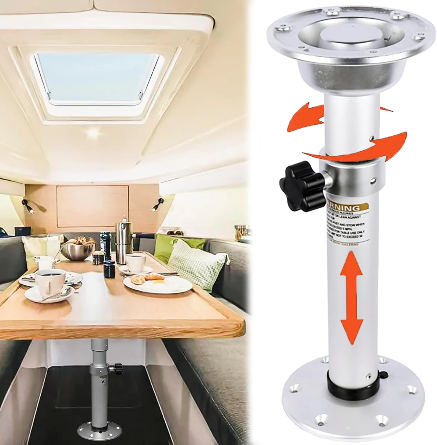 Boat Table Pedestal Adjustable, Aluminum Alloy Detachable RV Table Legs for RV Marine Boat Yacht Caravan Motorhome，19.7-28 Inch